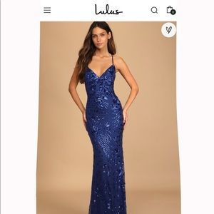 Lulus Photo finish royal blue sequins lace maxi dress